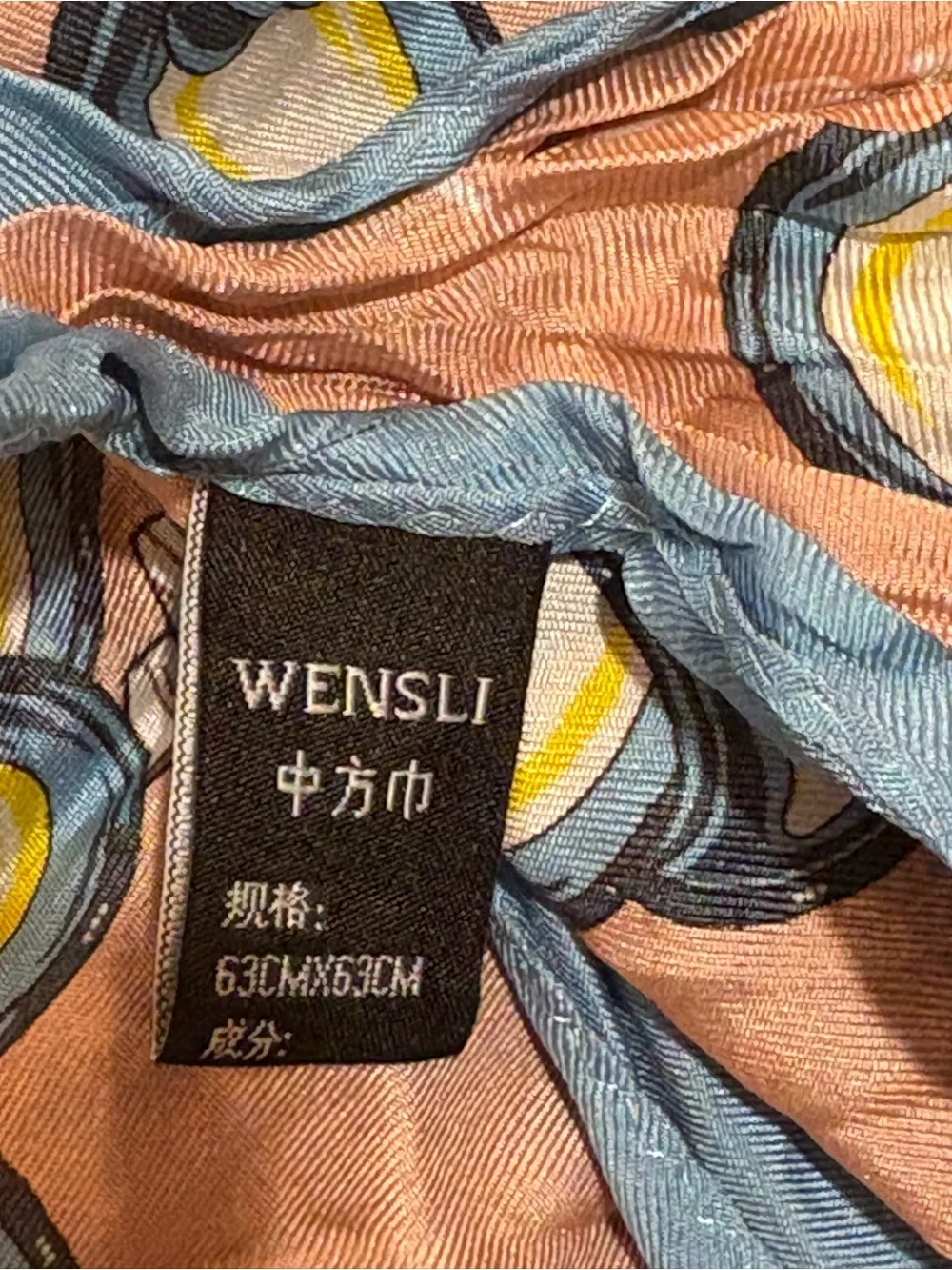 Wensli 100% Silk Chain-Print Vintage Equestrian style Scarf blue and pink
